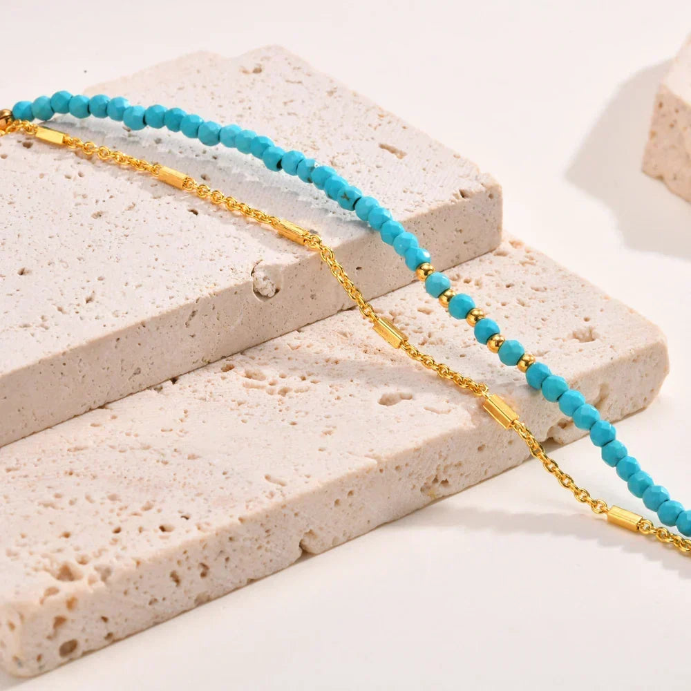 Timeless Gold Double Chain Turquoise Bracelet