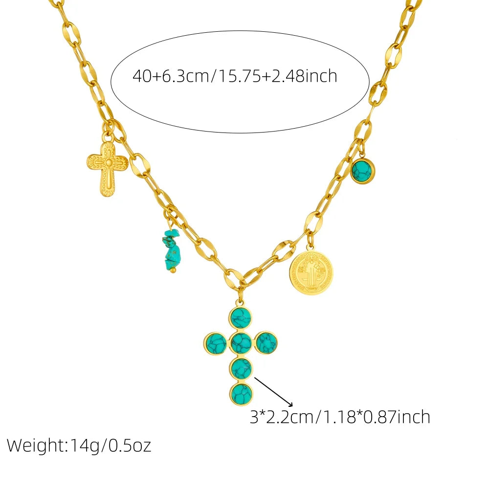 Exclusive Stainless Steel Turquoise Cross Necklace