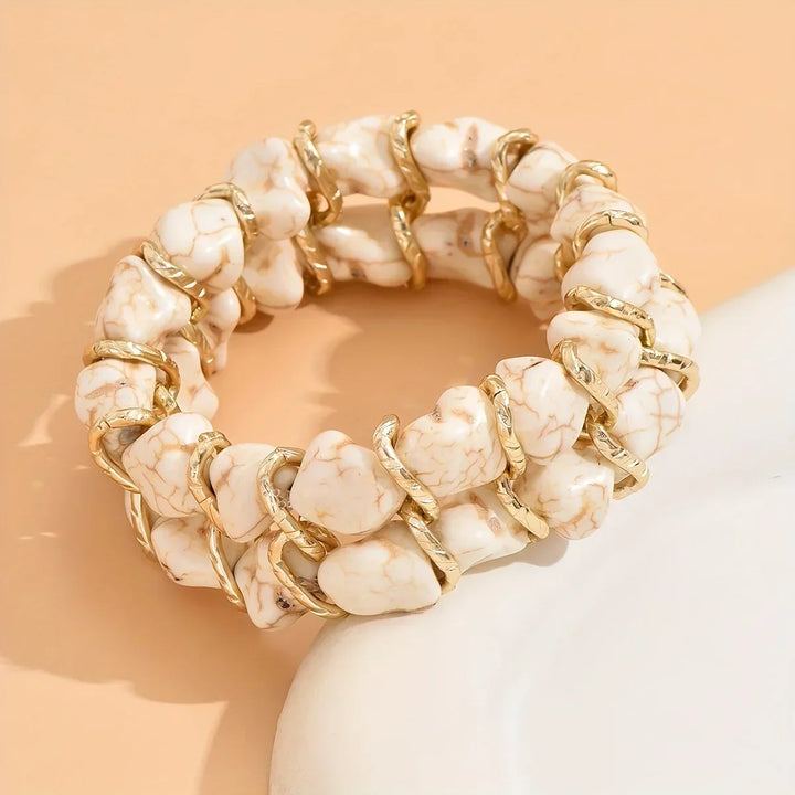 Turquoise Stone Woven Gold Bracelet
