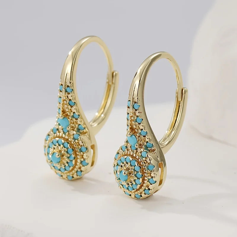 Turquoise Mosaic Teardrop Gold Earrings
