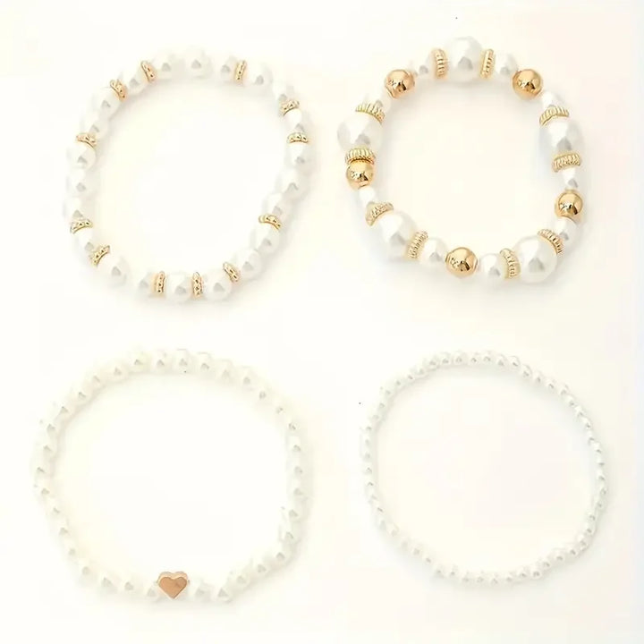 Bold Gold Accented Pearl Bracelet Stack