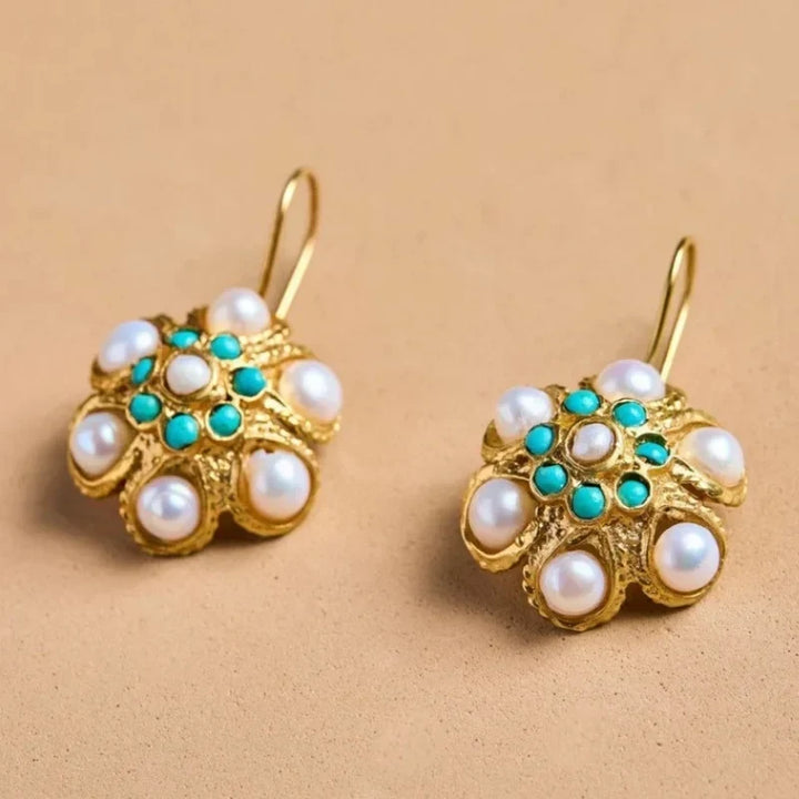 Vintage Pearl & Turquoise Cluster Earrings