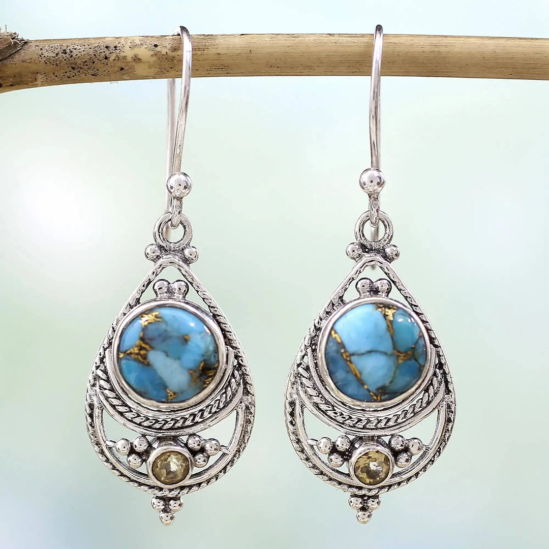 Handcrafted Turquoise Silver Drop Earrings