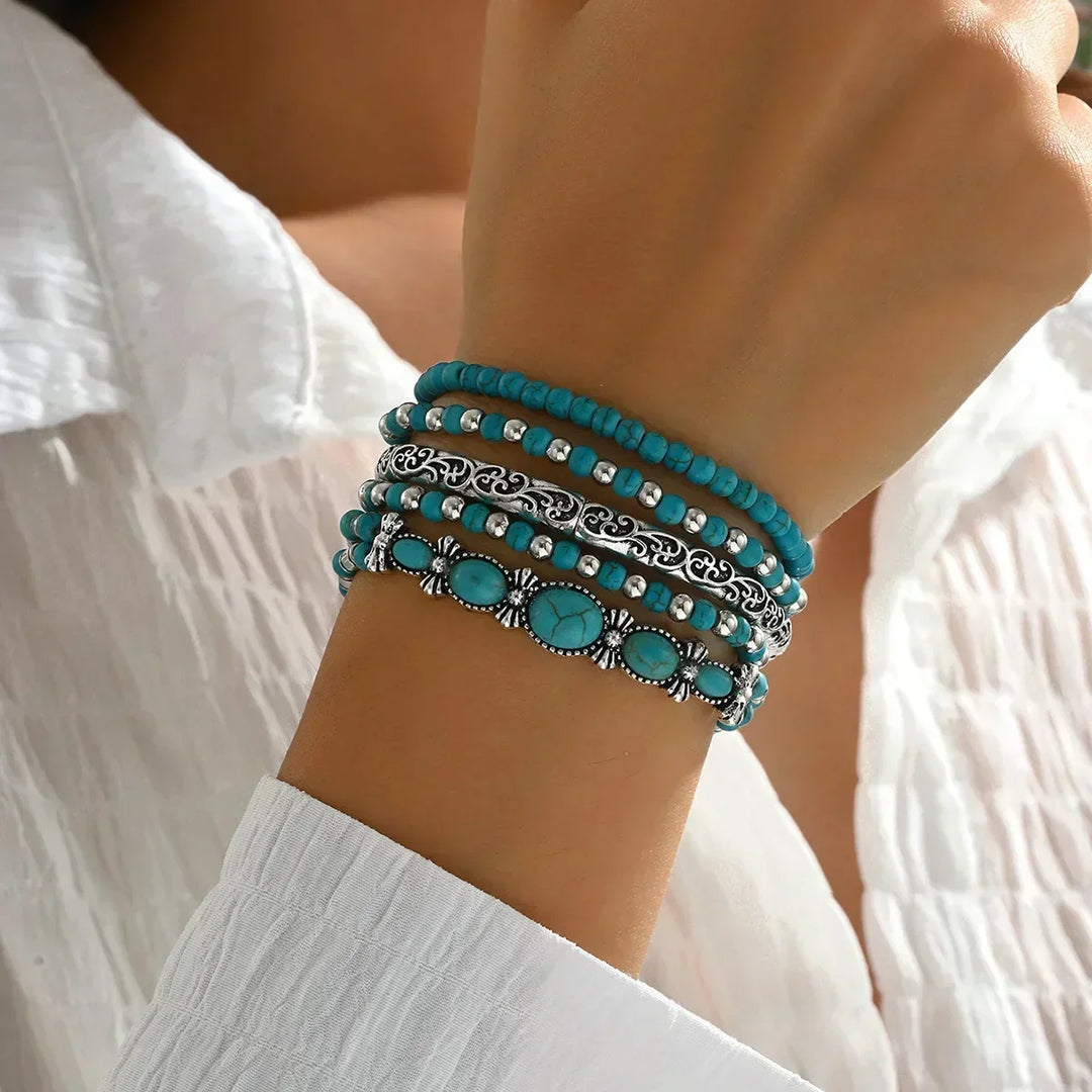Bohemian Turquoise Beaded Bracelet Set