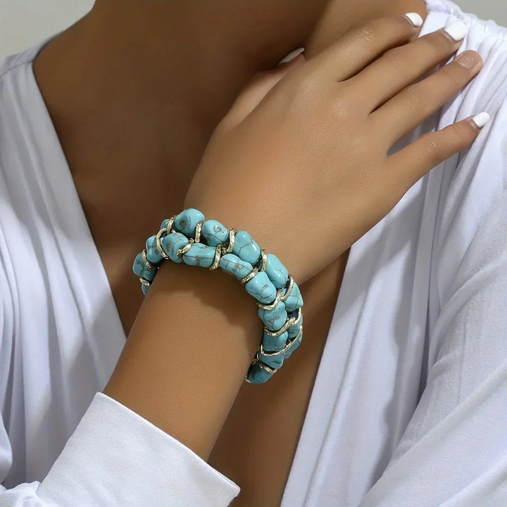 Turquoise Stone Woven Gold Bracelet