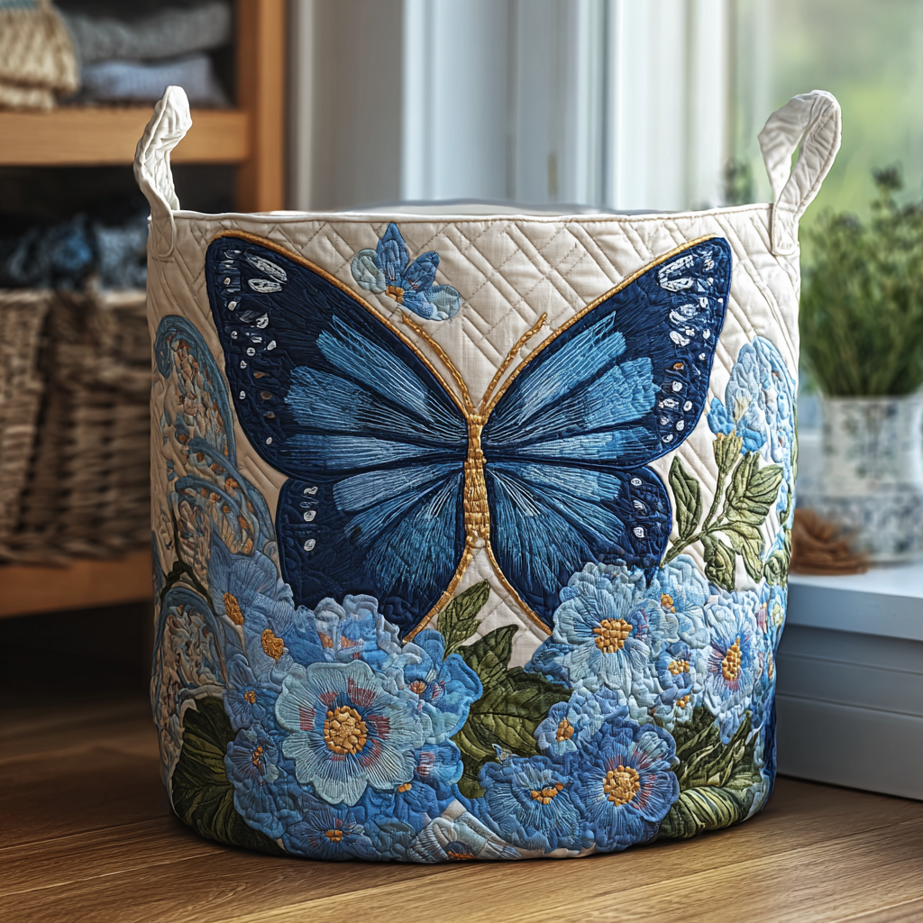 Butterfly & Flowers quilted storage basket