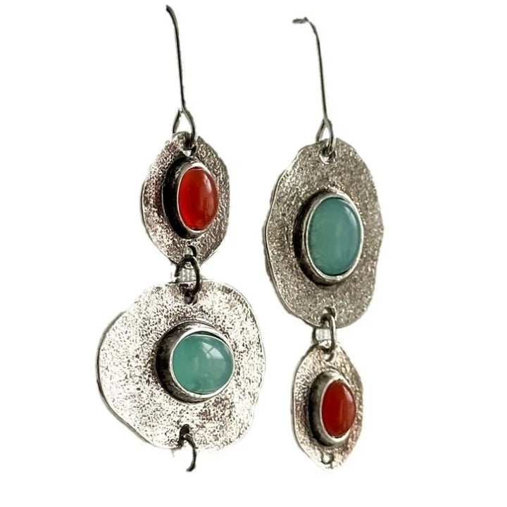 Artisan Silver Multi-Stone Drop Earrings