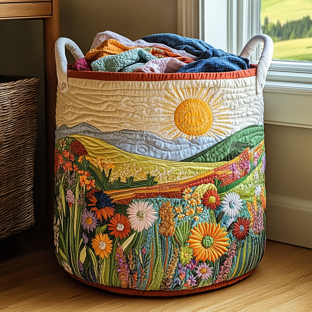 Flower Meadow quilted storage basket