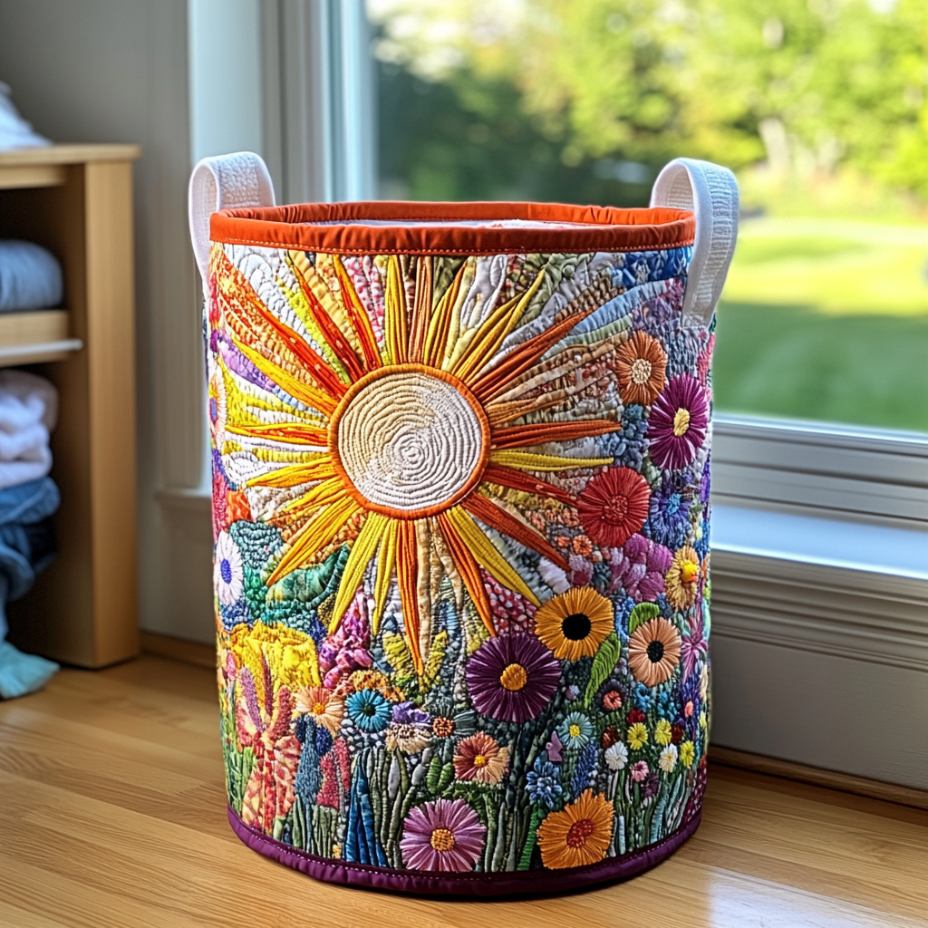 Sunflower Bloom quilted storage basket