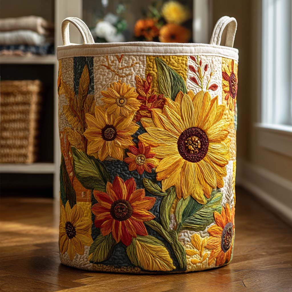 Sunflower Dream quilted storage basket