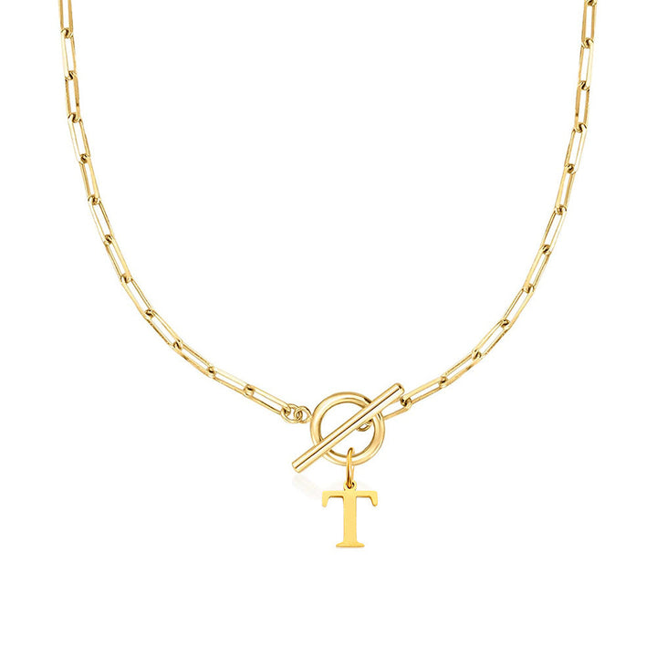 Paperclip Initial Necklace with Circle Toggle Clasp