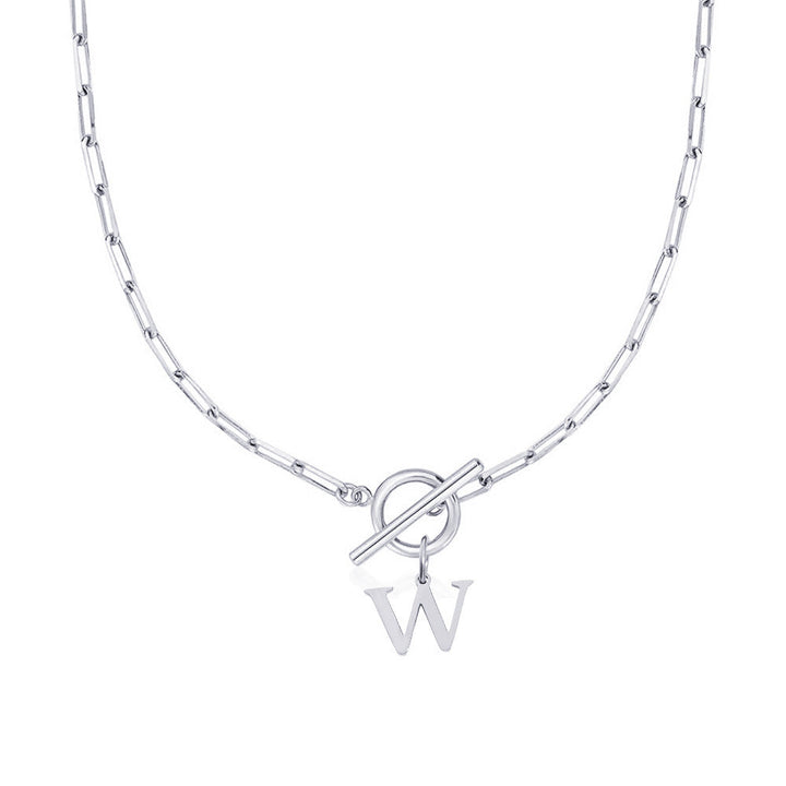Paperclip Initial Necklace with Circle Toggle Clasp