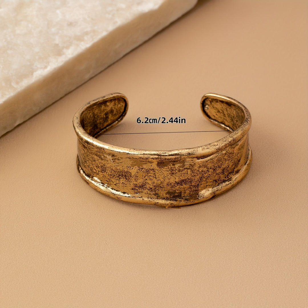 Vintage Minimalist Gold Plated Wide Cuff Bracelet