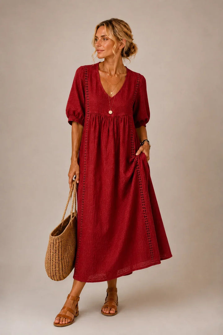 Tiffany™ | Tummy-Flattering Midi Dress with V-Neck