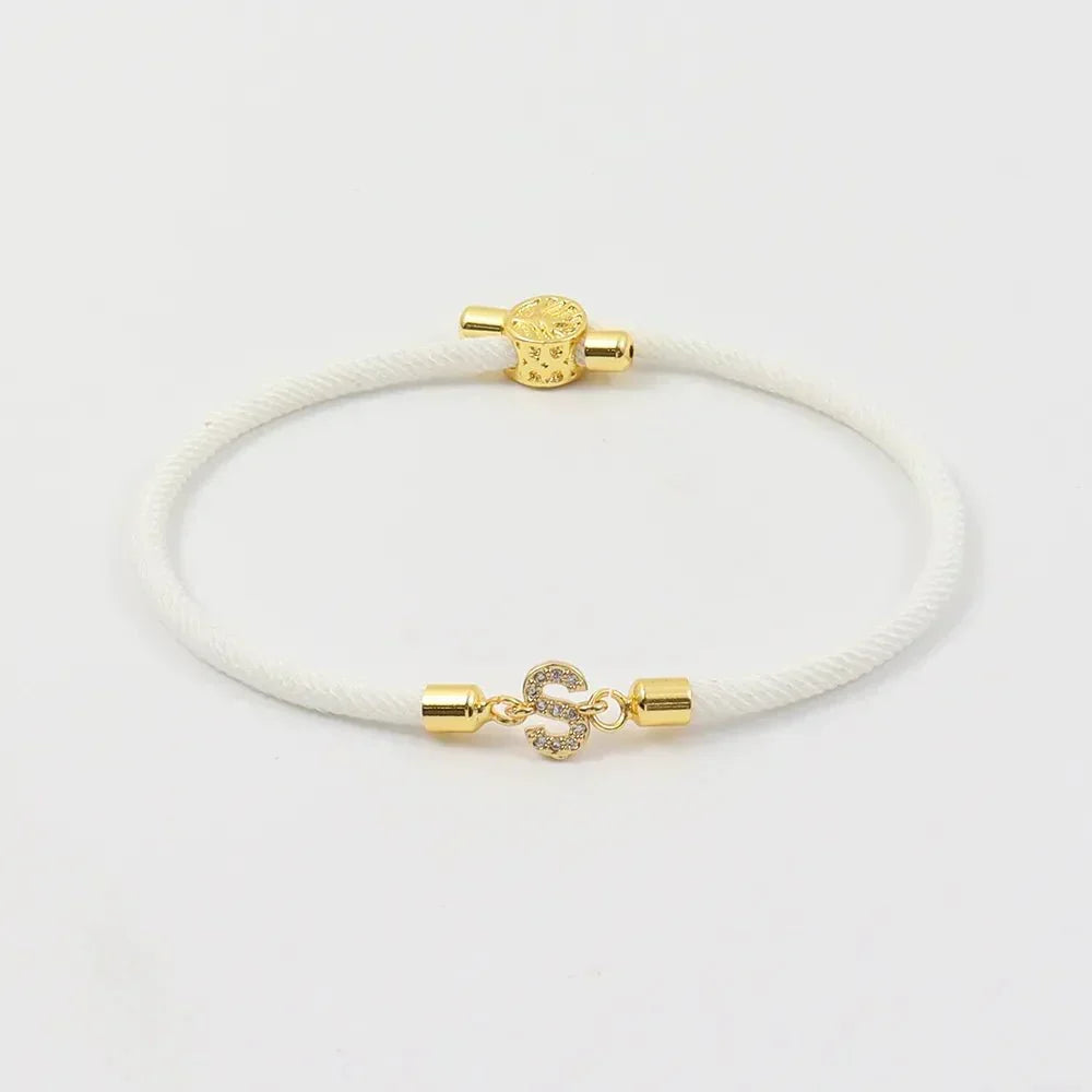 Dainty Personalized Initial Cord Bracelet with Pavé Crystal Charm