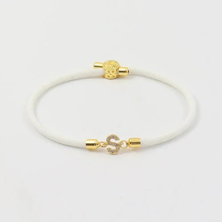 Dainty Personalized Initial Cord Bracelet with Pavé Crystal Charm