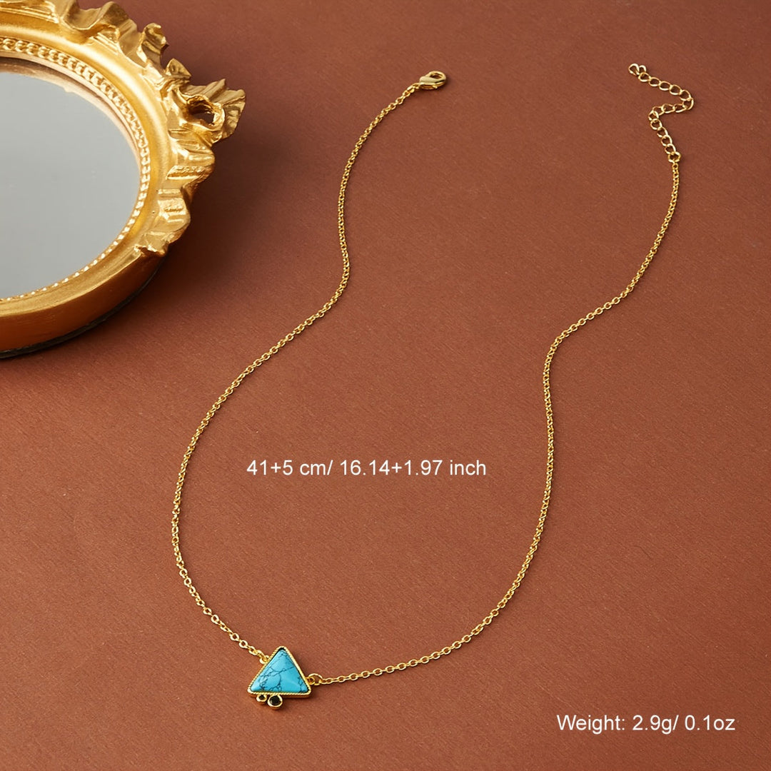 Elegant Geometric Turquoise Triangle Pendant Necklace