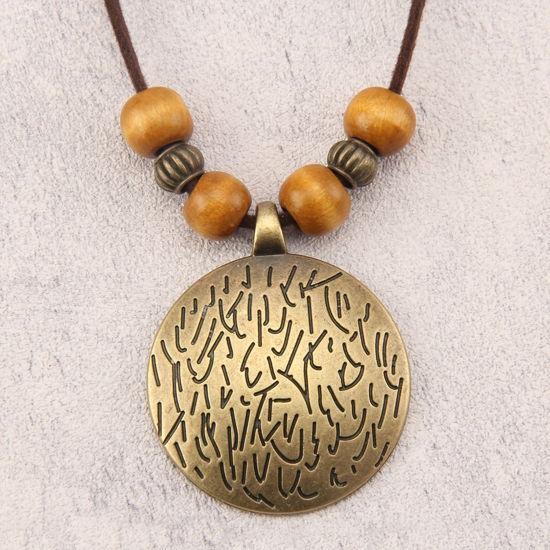 Vintage Twelve Constellations Wooden Beaded Pendant Necklace