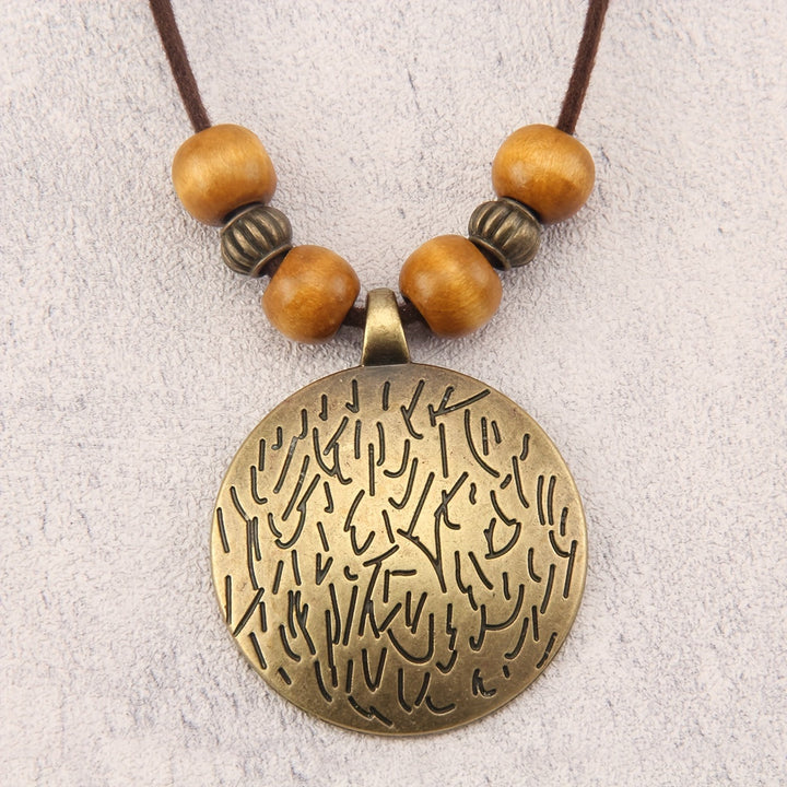 Vintage Twelve Constellations Wooden Beaded Pendant Necklace