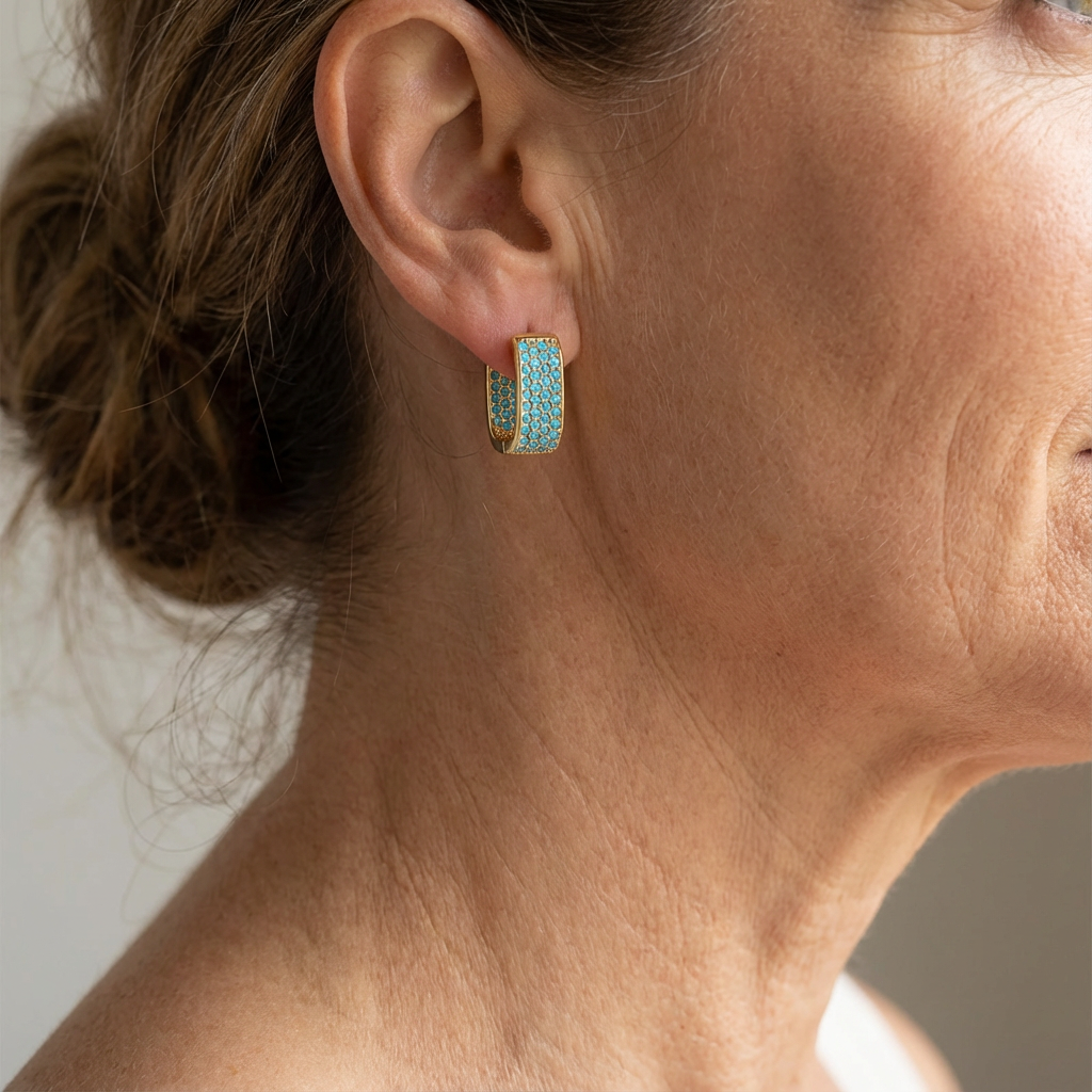 Turquoise Pavé Gold Huggie Earrings