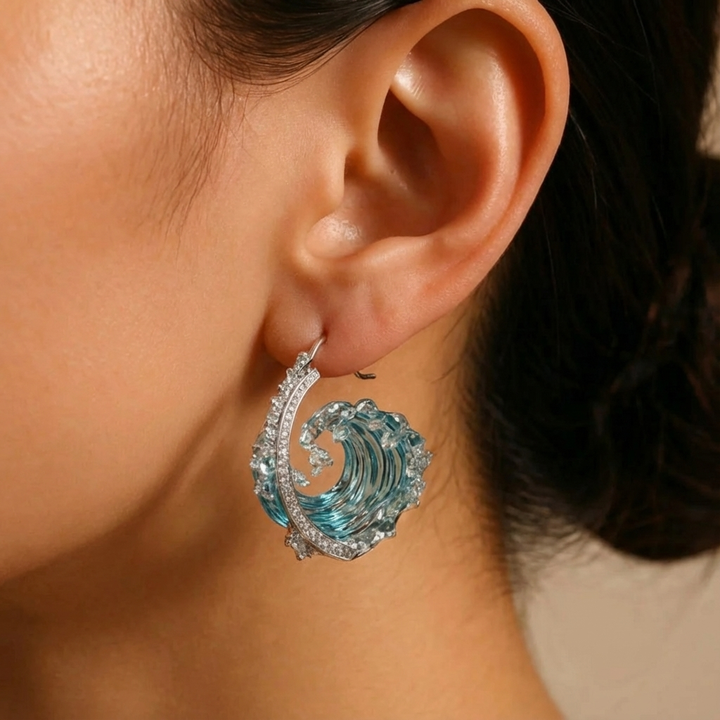 Ocean Wave Necklace & Earrings Set – Silver Tone