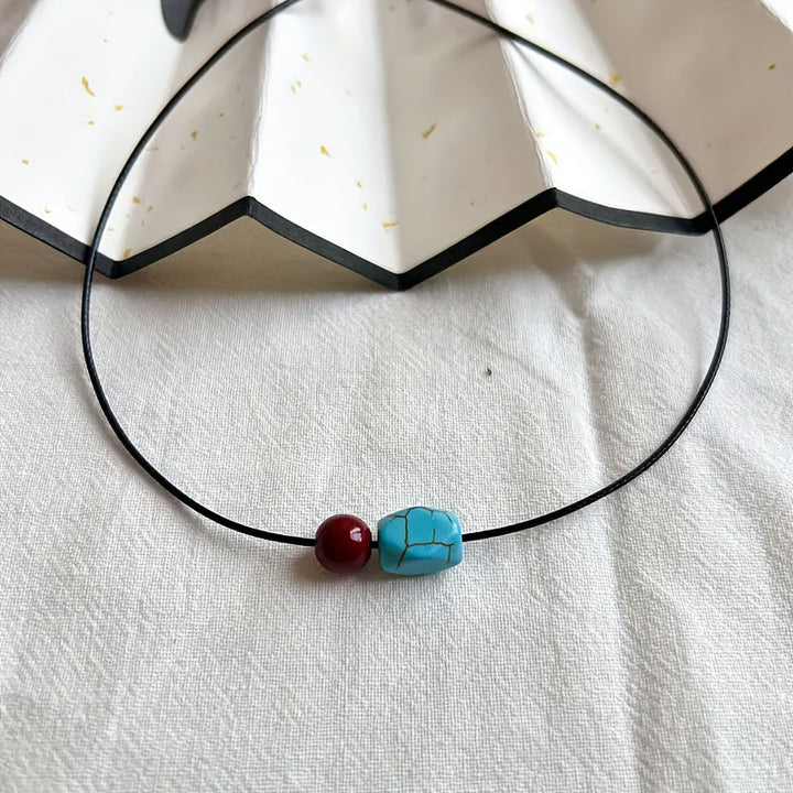 Bohemian Turquoise and Cinnabar Round Beaded Pendant Necklace