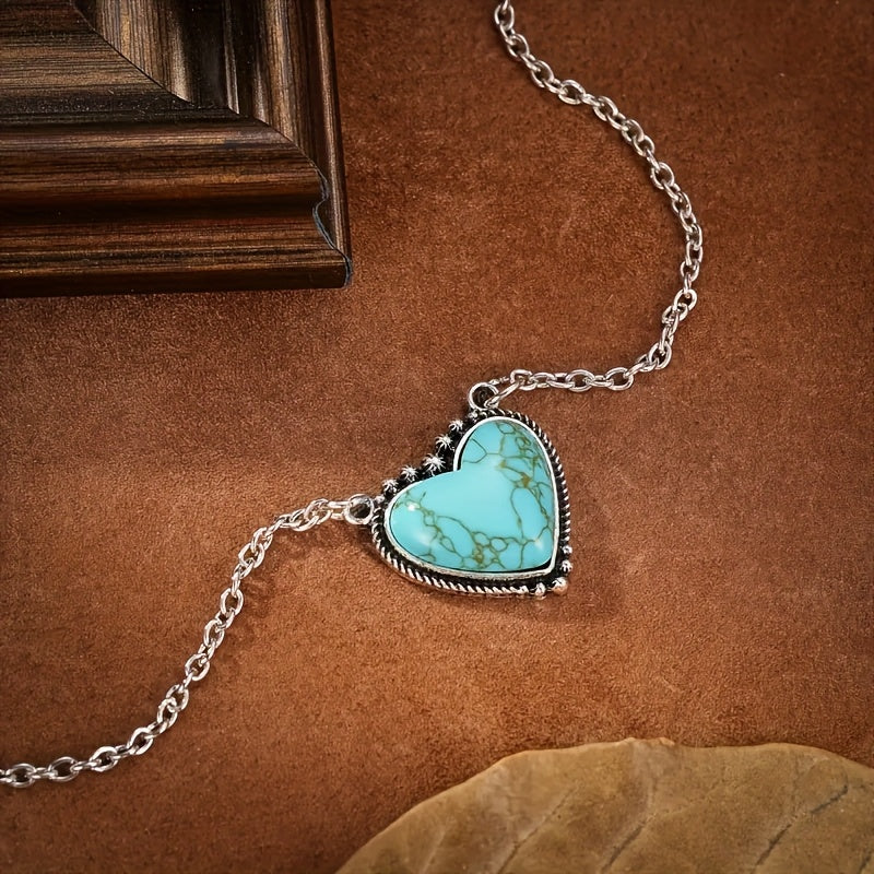 Bohemian Style Turquoise Heart Pendant Necklace