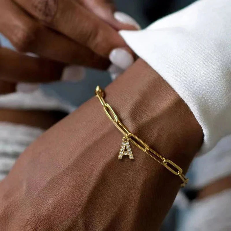 Dainty Paperclip Letter Initial Bracelet