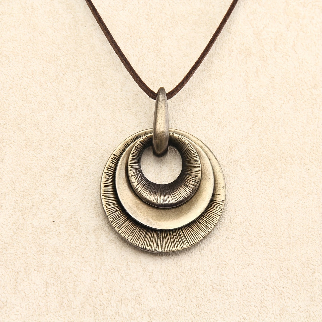 Vintage Style Layered Zinc Alloy Disc Long Pendant Necklace