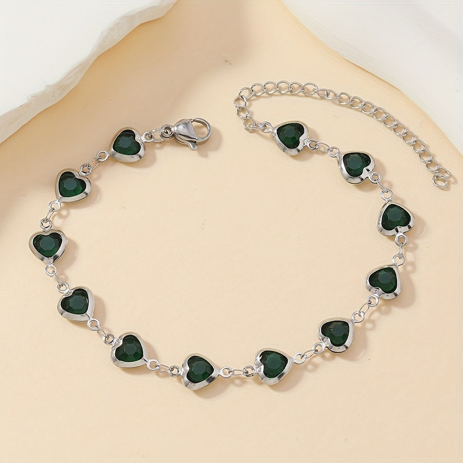 Elegant Stainless Steel Multicolor Heart Link Clutch Bracelet