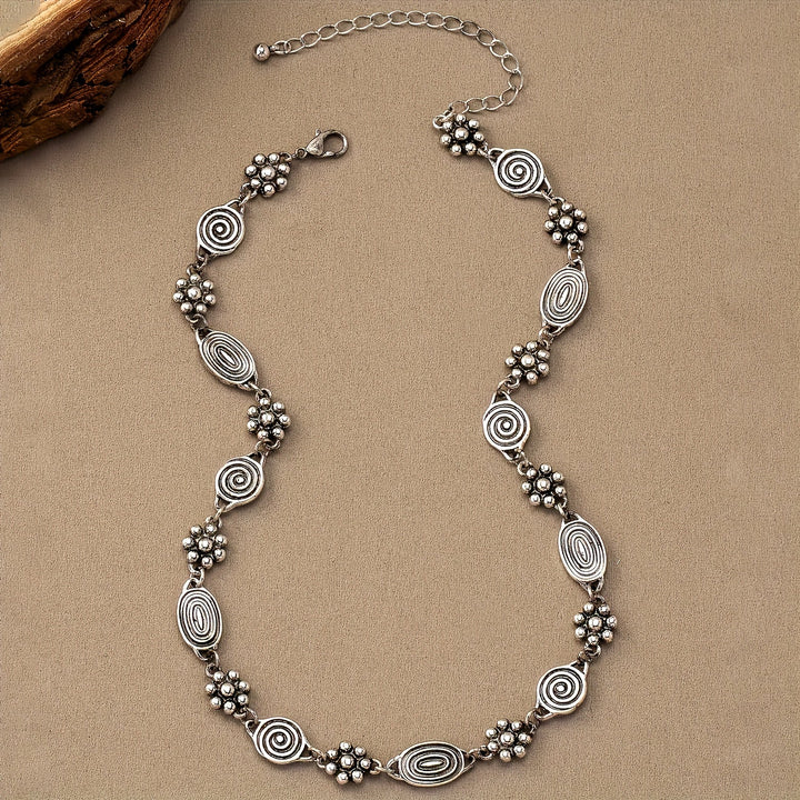 Bohemian Floral Swirl Spiral Pattern Short Choker Necklace
