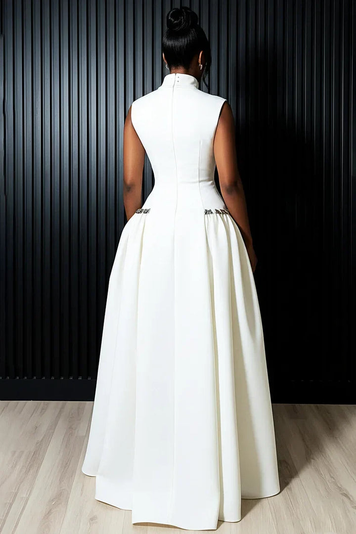 Mock Neck Sleeveless Cinched Seam Detail Party Maxi Dress