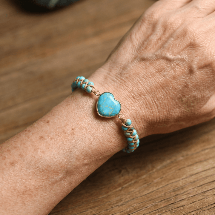 Vintage Boho Beaded Turquoise Heart Charm Bracelet