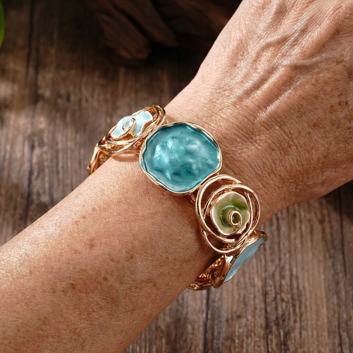 Bohemian Round Flower Geometric Design Cuff Elastic Bracelet