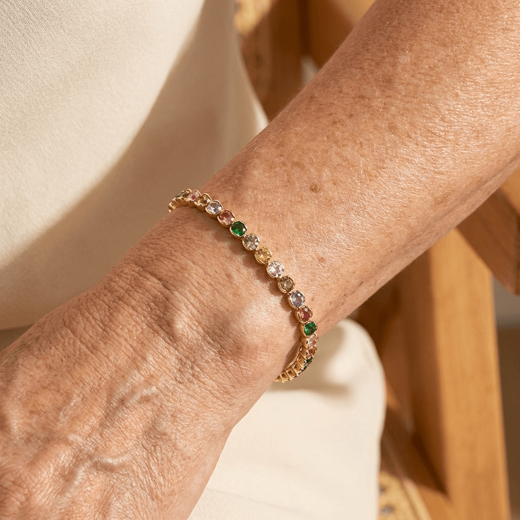 Elegant Multicolor Gemstone Gold Plated Tennis Bracelet