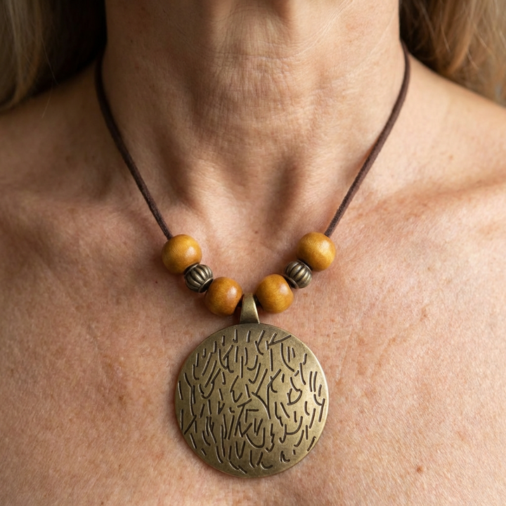 Vintage Twelve Constellations Wooden Beaded Pendant Necklace