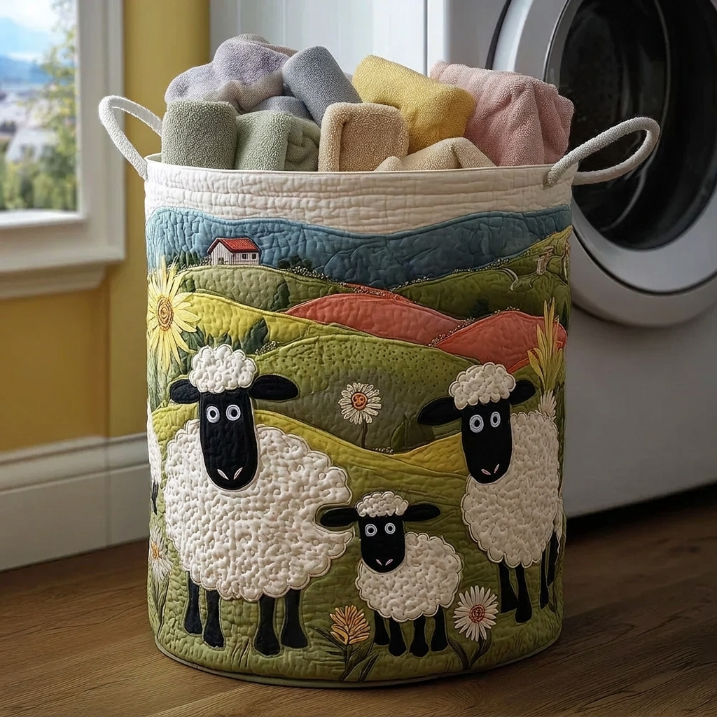 Sheep in the Valley quilted storage basket