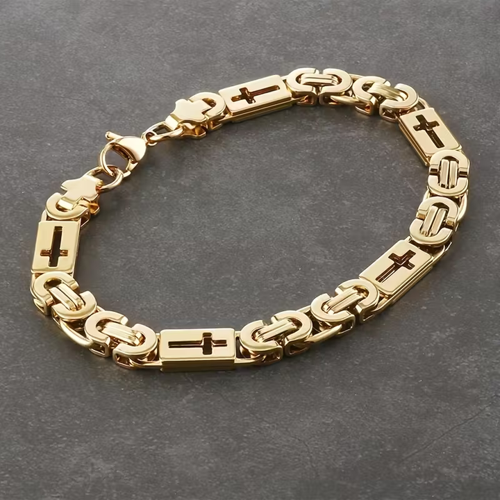 Wide Byzantine Chain Gold Bracelet