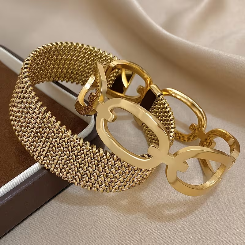 Gold Elegant Mesh Bracelet Set