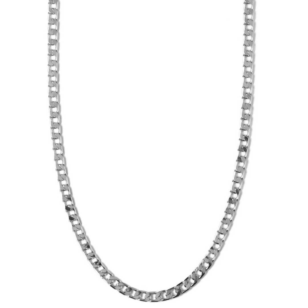Flat Link Curb Chain Necklace – Silver Tone